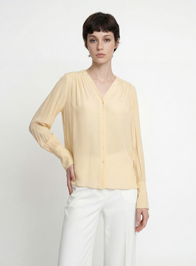 戎美【CY1216110】品质控必购! 重磅双层6A真丝肩部褶饰衬衫上衣