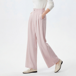 女26春季 休闲裤 松弛感天丝棉宽松垂感褶皱直筒阔腿裤 新 戎美