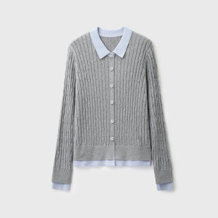 针织上衣 知识分子Miu风 绞花 假两件拼接 26年新 莱赛尔丝羊毛