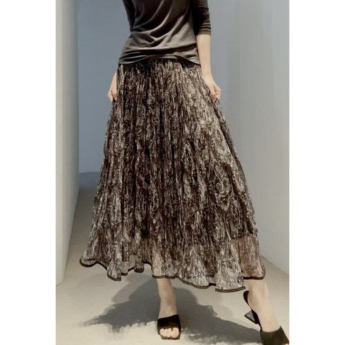 戎美旧时光印花中长松紧腰半裙