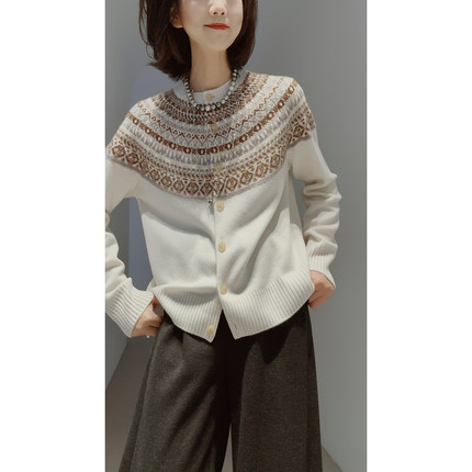 戎美 节日氛围~费尔岛【全羊绒/重工提花】针织开衫/套衫/26新品~