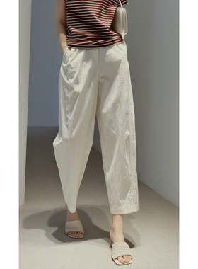 口碑爆款回归~透气舒爽免烫 造型感褶皱肌理進口高支棉九分气球裤