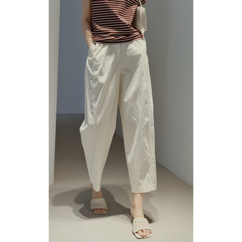 日本高支棉绉感透气抗皱九分长裤