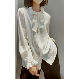 23MM重绉 白衬衫 宫廷风100重磅真丝飘带长袖衬衫衬衣上衣