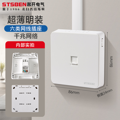 明装电脑插座千兆六类网线面板