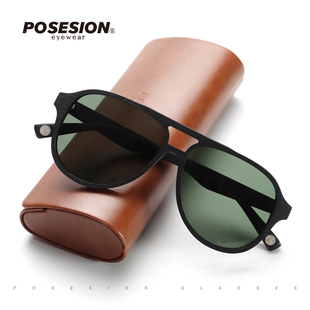 复古茶色飞行员偏光太阳镜大框双梁女款大牌大脸可配近视度数墨镜