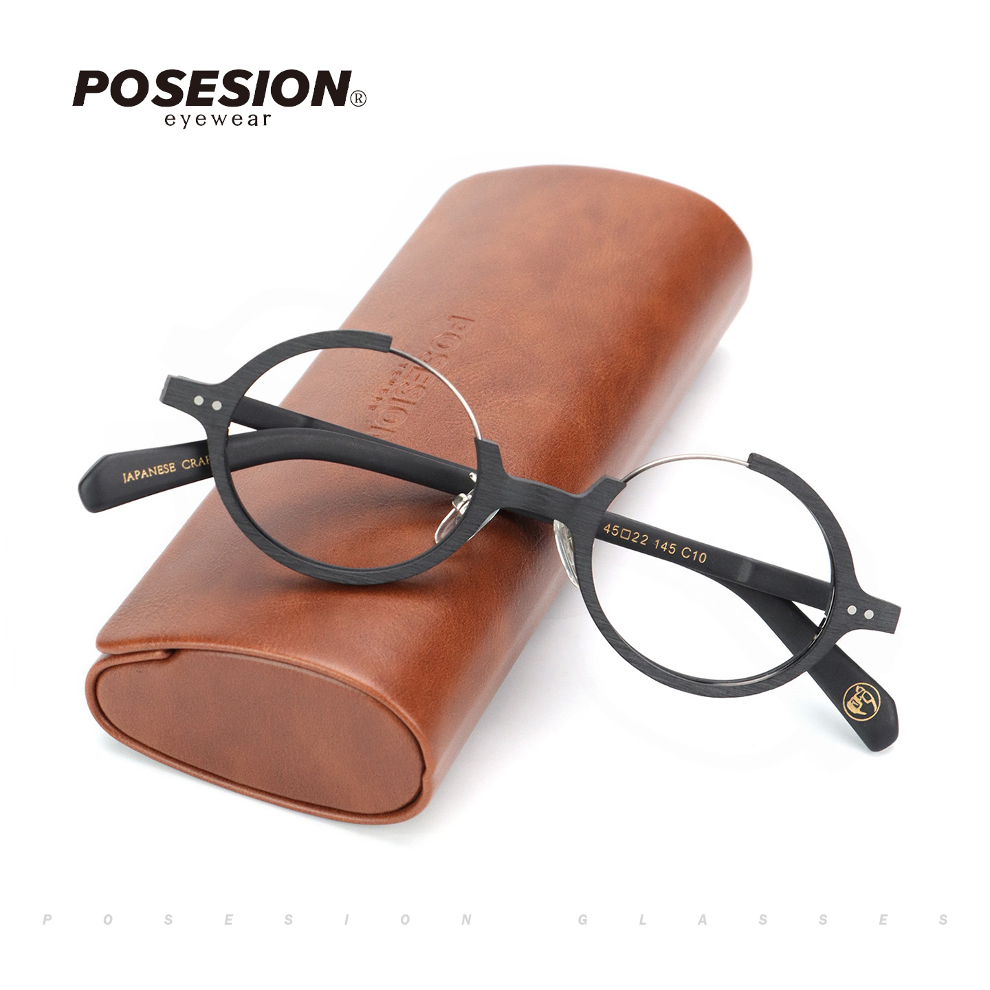 Posesion眼镜框四分之三木质
