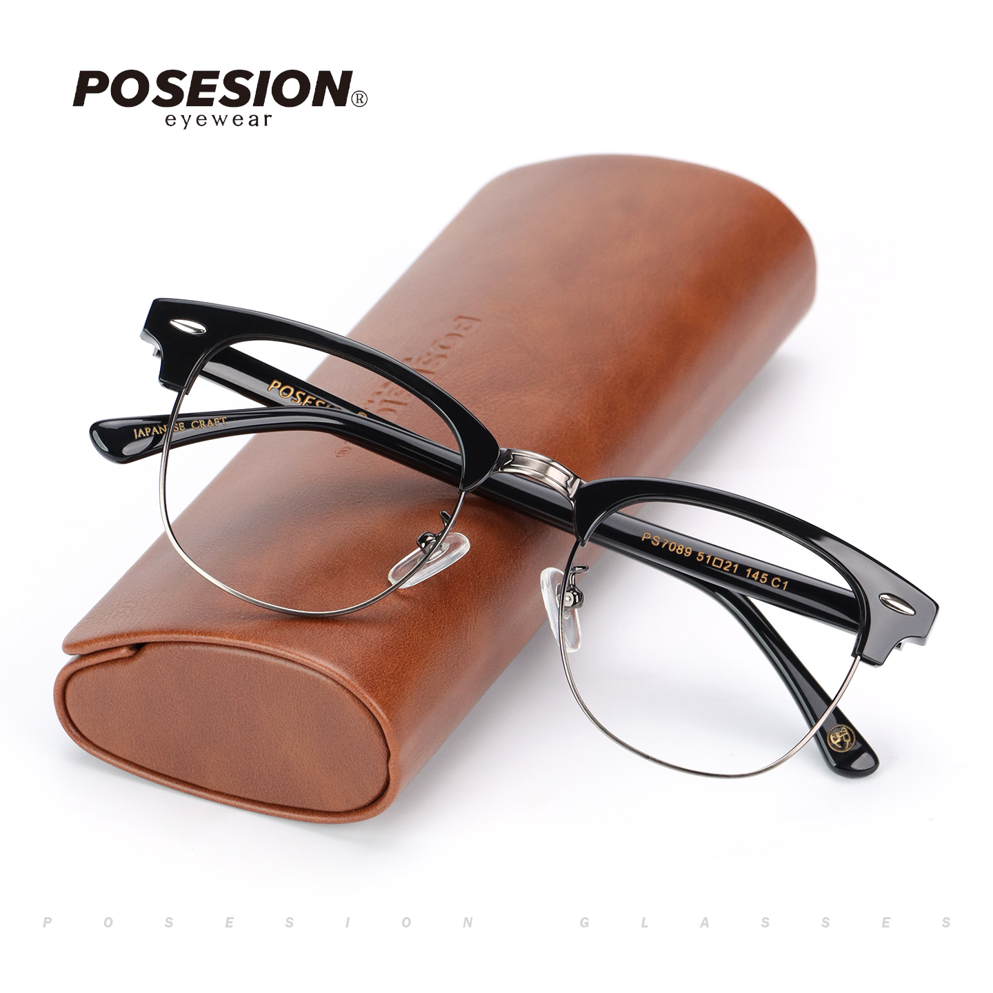 Posesion复古板材半框眼镜架