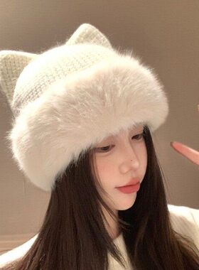 耳动可爱猫针织毛线帽女秋冬保暖