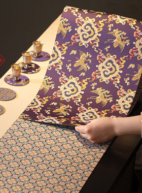 知舍云鹤纹新中式禅意织锦茶席高端轻奢复古桌旗干炮台茶桌布茶垫