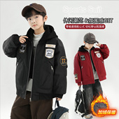 加厚飞行夹克男孩帅气加绒外套棉衣 儿童美式 男童冬装 棉服2025新款