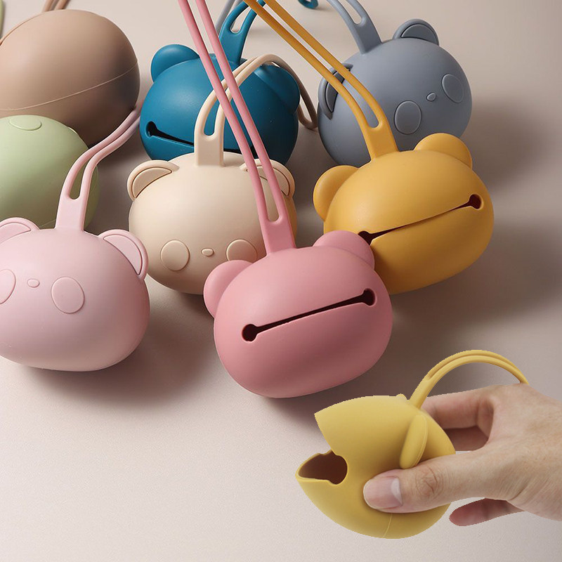 宝宝安抚奶嘴收纳盒熊猫全硅胶防尘奶嘴收纳盒外出携带可消毒挂绳