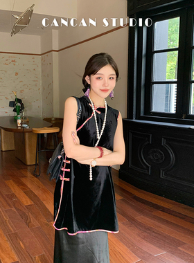 CANCAN STUDIO【月花谣】新中式原创设计长款无袖上衣G77729
