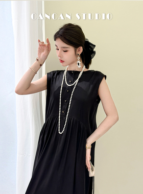 CANCAN STUDIO-新中式原创设计黑色复古宽松夏季连衣裙G242201