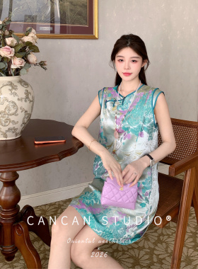 CANCAN STUDIO【宋锦•小兰花】非遗｜精巧原创新中式连衣裙G8638