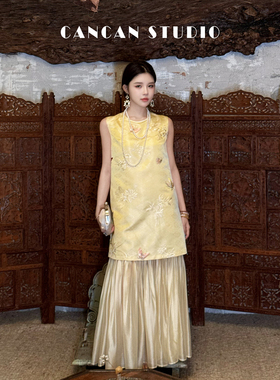 CANCAN STUDIO【金蝶韵】新中式原创设计长款连衣裙G77955
