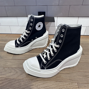 CONVERSE匡威 Chuck 70几何坡跟鞋黑色高帮休闲厚底帆布鞋A06478C