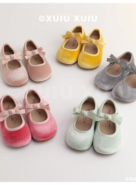 cbc童鞋『多巴胺丝绒』复古甜美芭蕾鞋女童公主鞋魔术贴