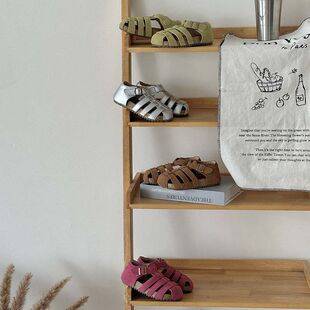 THE CBC KIDS「高端勃肯」儿童夏真皮牛绒分区软木勃肯罗马凉鞋