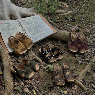 the cbc kids『软木勃肯』真皮儿童凉鞋露趾全凉魔术贴男女童绒皮