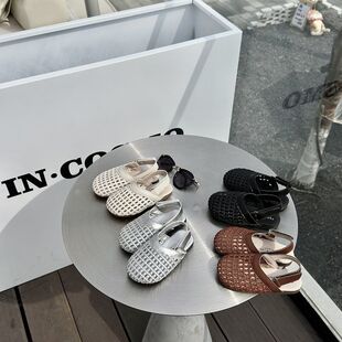 THE CBC KIDS「镂空穆勒」儿童皮鞋后跟魔术贴透气橡胶防滑软底