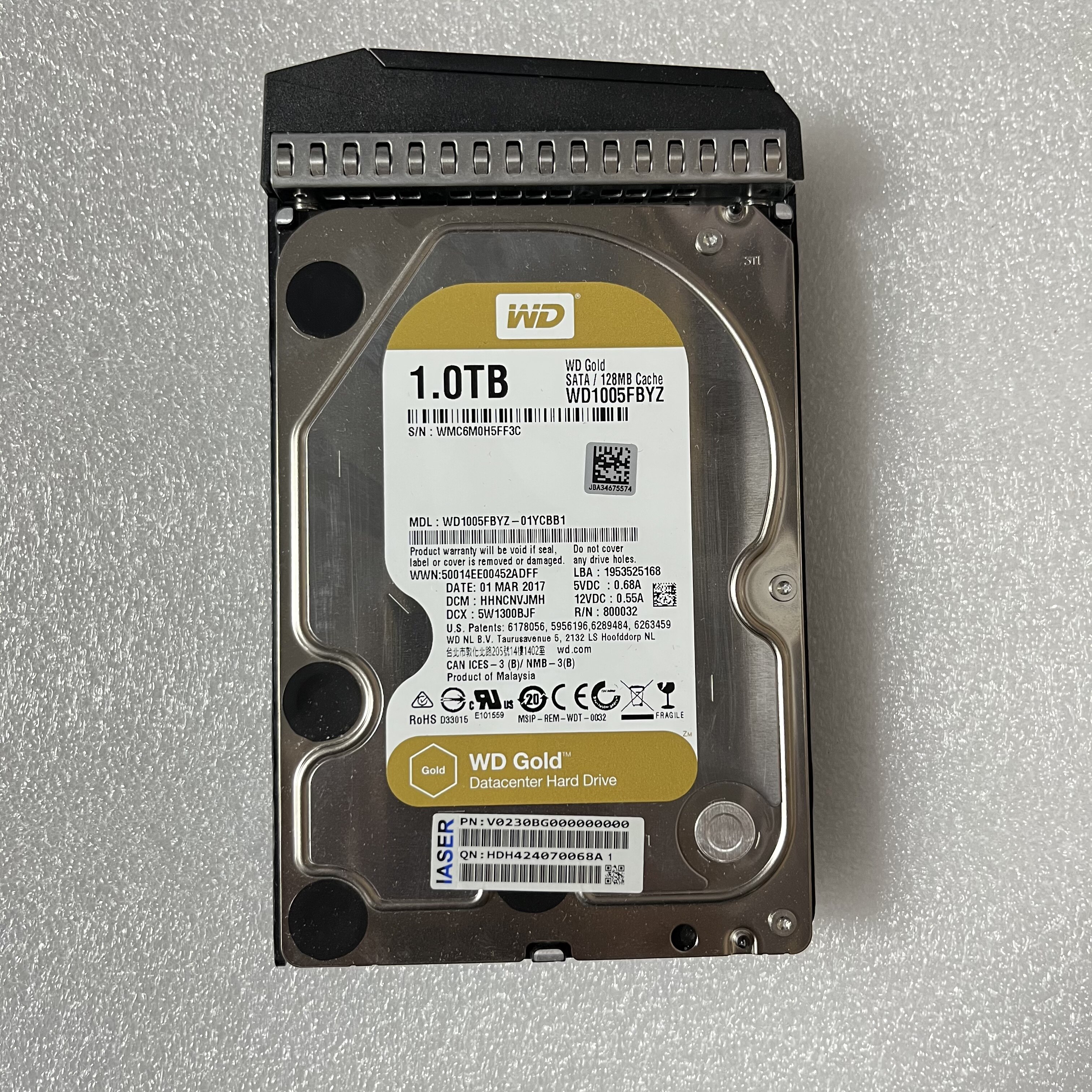 西数WD/西部数据1TB企业级硬盘WD1005FBYZ 1T金盘128M 7200转