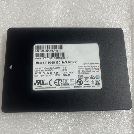三星PM883 240GB 2.5寸 SATA企业级固态MZ7LH240HAHQ-00005