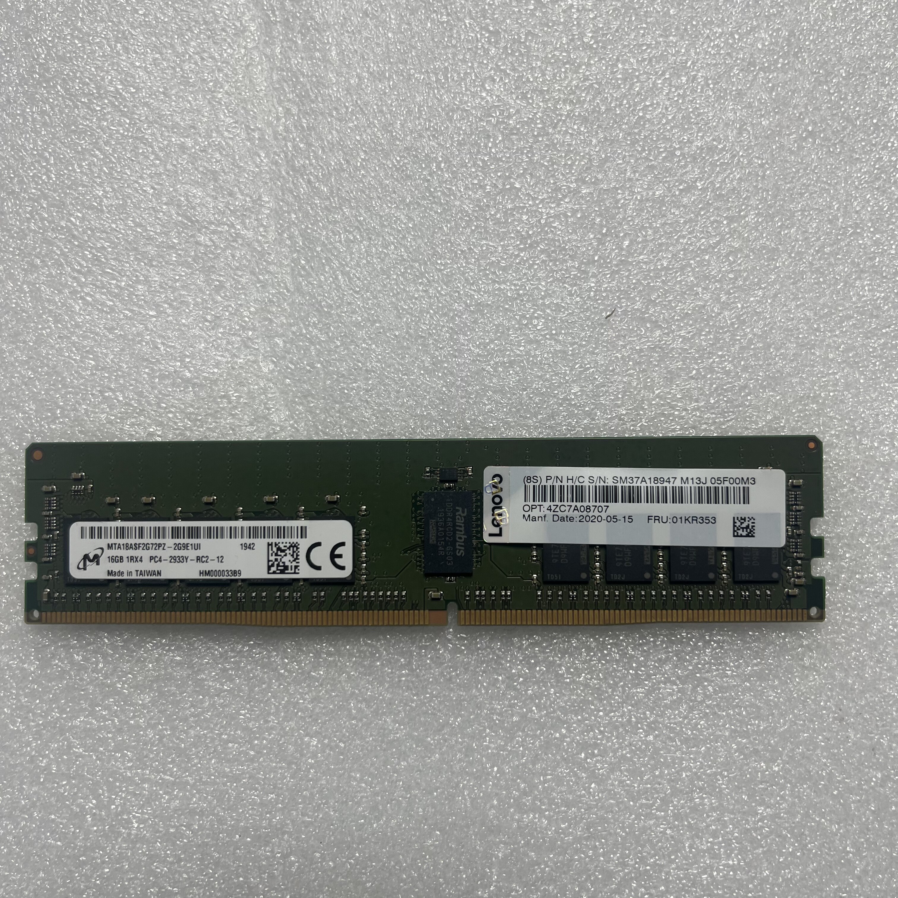 联想SR服务器拆机内存三星16GB 2933 FRU：01KR353 16GB 1RX4 PC4