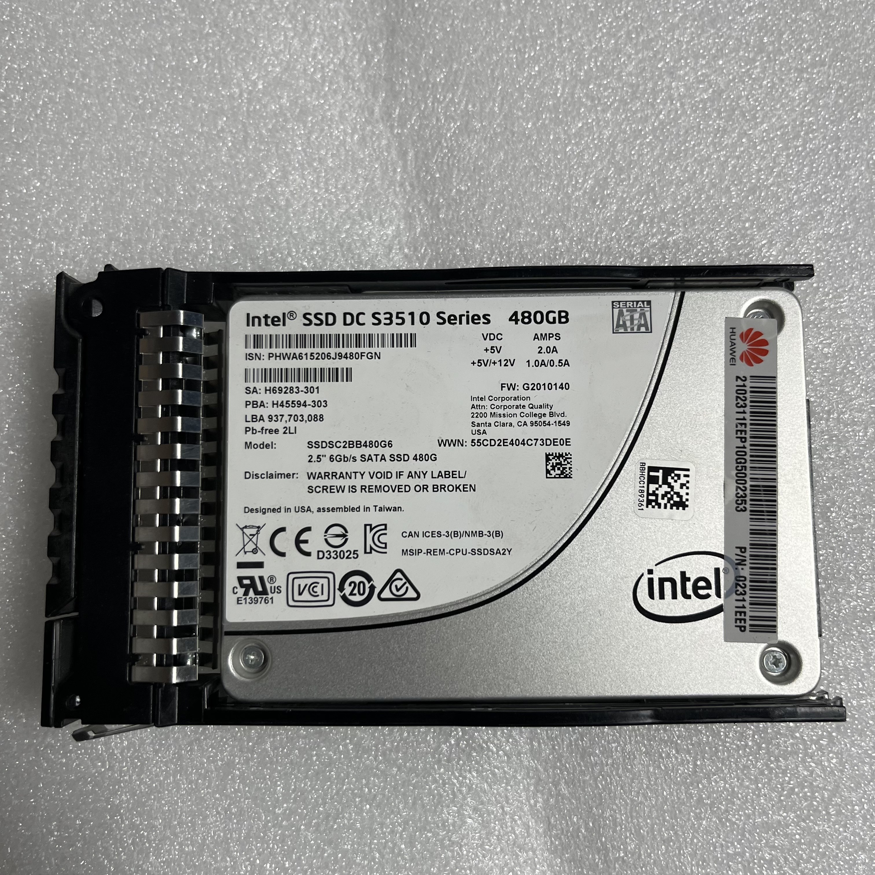 Huawei/英特尔 SSD S3510 480G 02311EEP SSDSC2BB480G6 固态硬盘