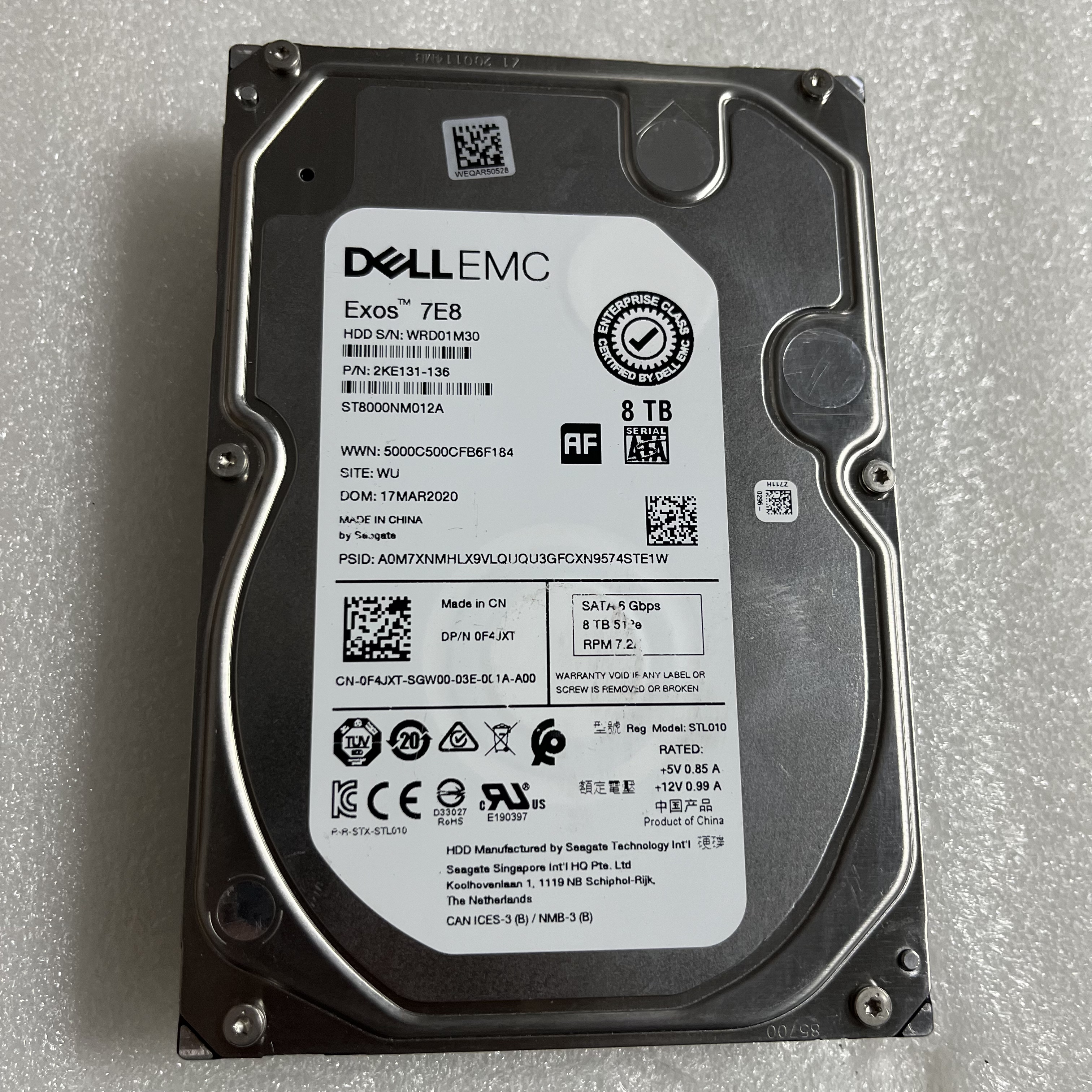 戴尔DELL EMC 0F4JXT ST8000NM012A 8T 7.2K SATA 3.5服务器硬盘