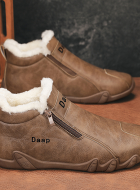 男鞋2024新款冬季低帮拉链休闲皮靴子男款潮流户外时尚百搭马丁靴