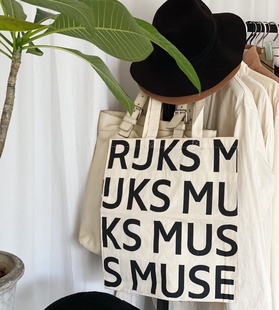 美术馆简约字母购物袋帆布包 荷兰国立博物馆托特包 Rijks Museum