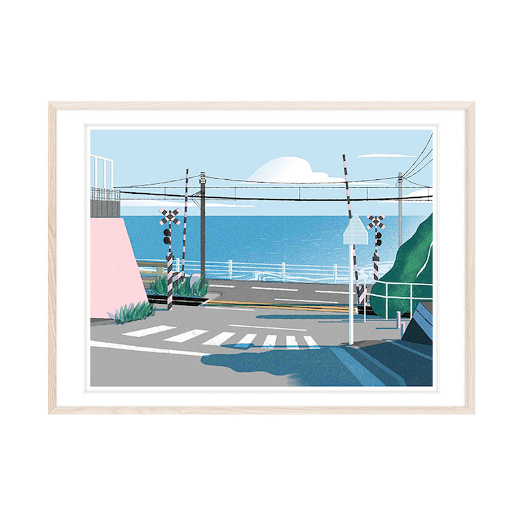 镰仓 灌篮高手日本海滨风景 手工丝网版画 印物所出品 旁白装饰画