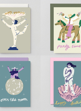 英国进口 Wrap 顽皮生日贺卡女孩情侣祝贺祝福卡片 插画师Burkova