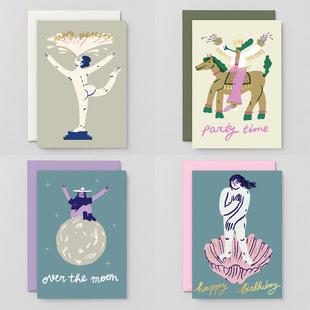 插画师Burkova 顽皮生日贺卡女孩情侣祝贺祝福卡片 英国进口 Wrap