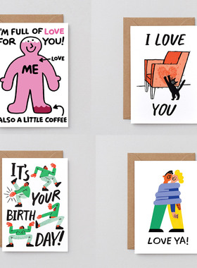 英国Wrap进口生日贺卡情侣表白祝福感谢猫狗可爱幽默创意礼物卡片