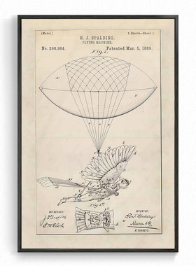 呆萌脑洞热气球飞行器专利素描设计手稿 旁白装饰画 复古趣味博物