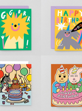 英国品牌Wrap 童趣儿童生日贺卡 可爱呆萌顽皮卡通宝宝祝福卡片
