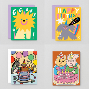 英国品牌Wrap 可爱呆萌顽皮卡通宝宝祝福卡片 童趣儿童生日贺卡