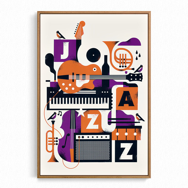 爵士乐艺术海报 音乐乐器吉他酒吧 jazz 旁白装饰画