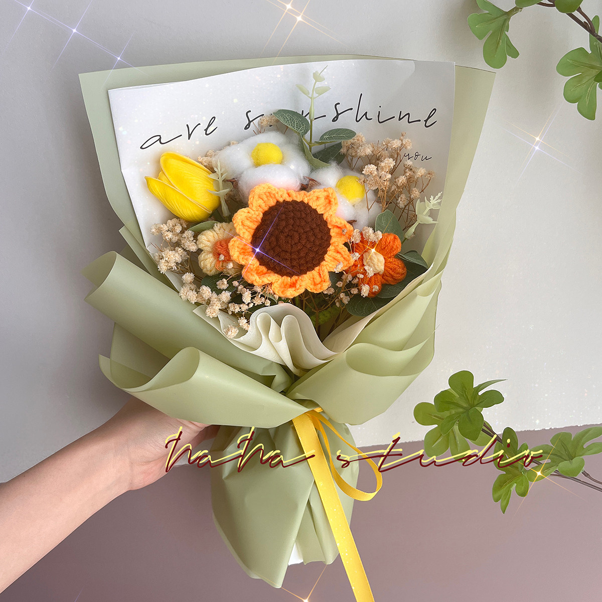 创意向日葵针织花束手工编织毛线成品永生花毕业女生男友生日礼物