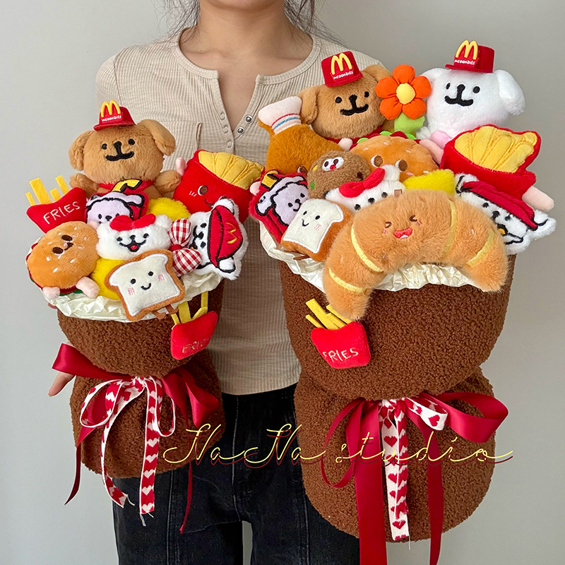 可爱线条小狗玩偶花束成品麦当当零食毕业送女生生日创意实用礼物