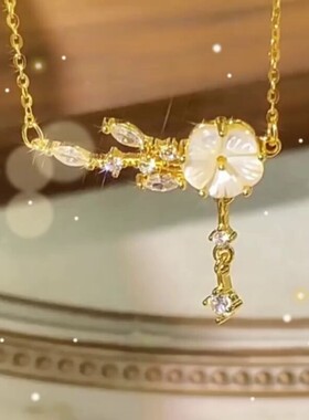 S925纯银梅花镶钻不对称锁骨链