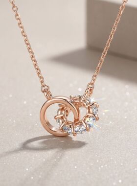 S925纯银莫桑石双环玫瑰金项链