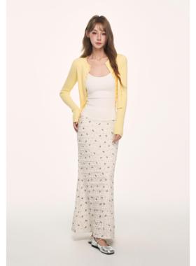 BYEMYPIE韩系白色印花半身裙女秋季纯欲慵懒风修身包臀鱼尾长裙女