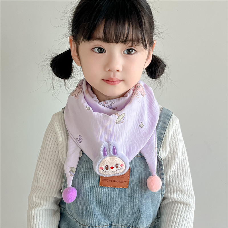 拉布布女童口水巾冬季纯棉可爱儿童围巾宝宝三角巾2025新款秋冬