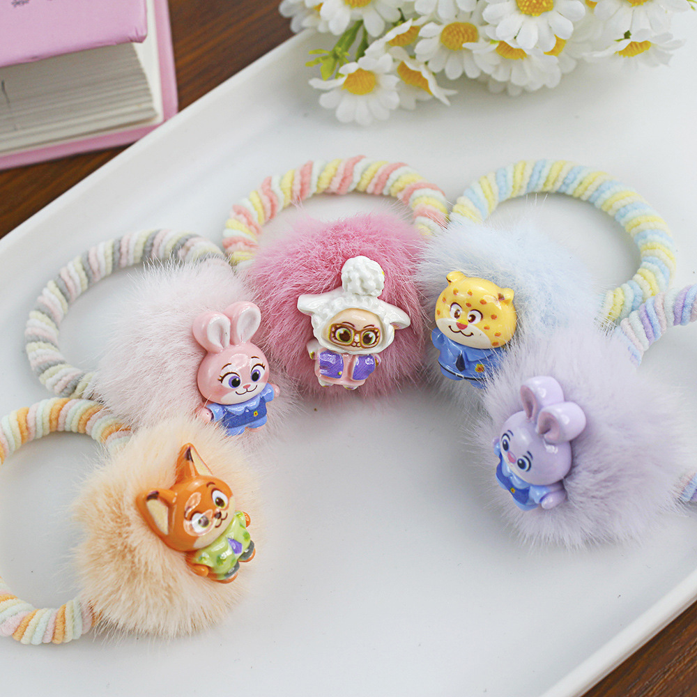 5个装疯狂动物城朱迪儿童可爱毛绒发圈女童高弹力头绳头饰秋冬