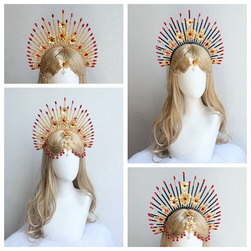 欧美跨境金红色系圣母头饰装扮光环万圣节派对天使皇冠头饰材料包