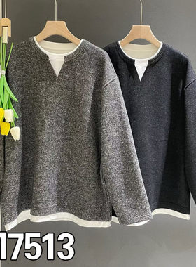 2025款秋冬圆领加绒卫衣男宽松休闲百搭长袖潮牌帅气时尚潮假两件