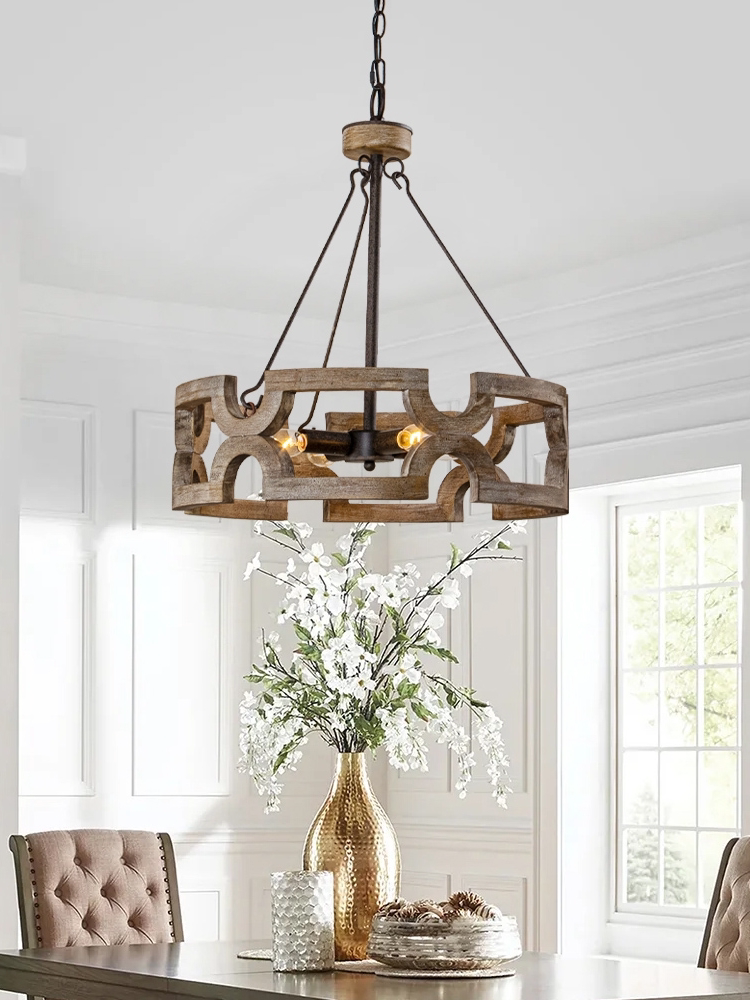 简约美式轻复古木艺吊灯 创意个性灯餐厅艺术灯饰设计师民宿软装